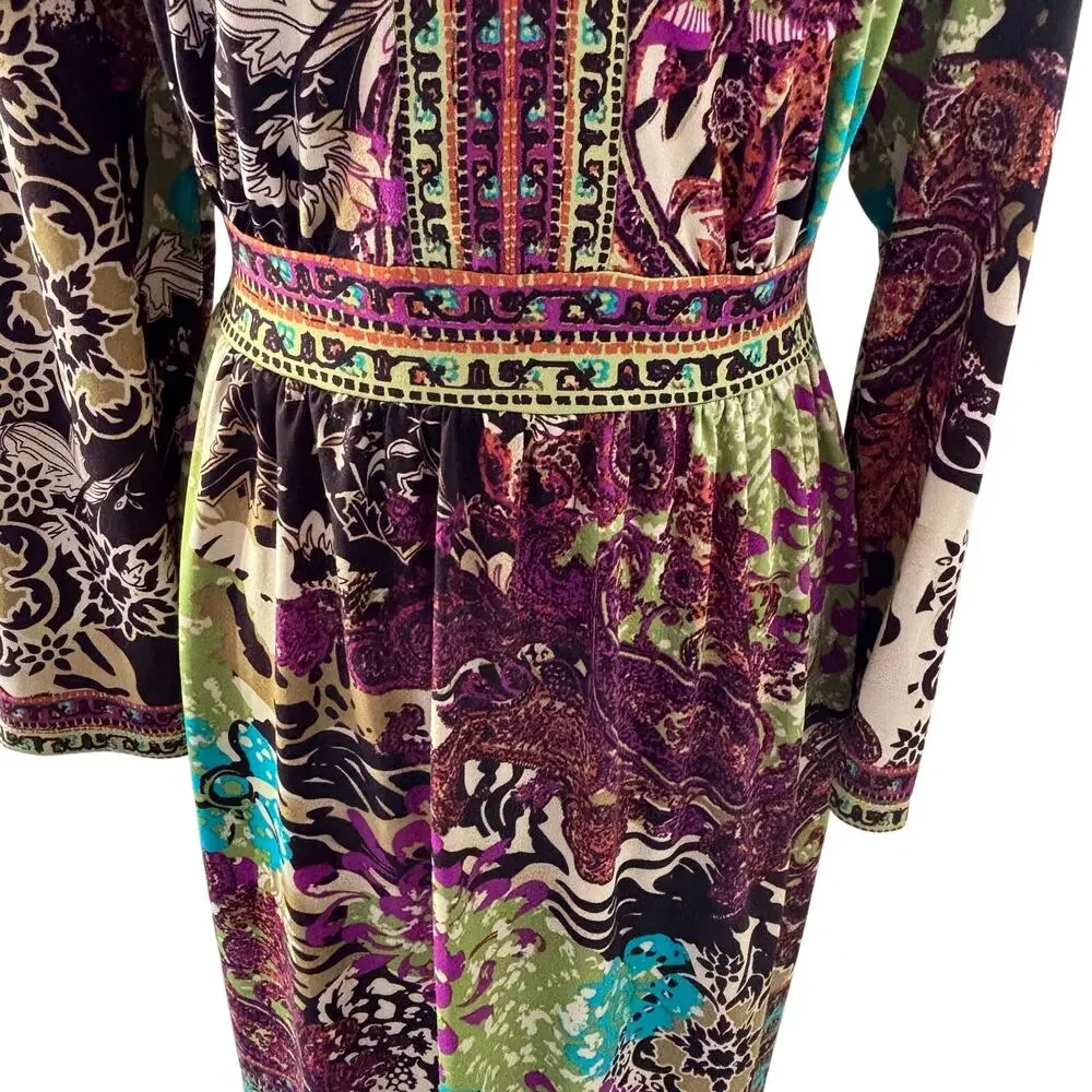 ECI New York Dress Floral V-Neck Stretchy Dress Boho Colorful Size XL - Picture 7 of 8